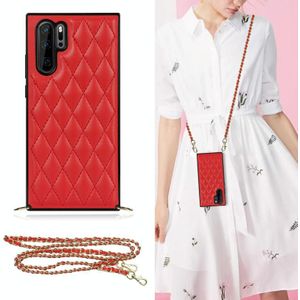 Voor Huawei P30 Pro Elegant Rhombic Pattern Microfiber Leather + TPU Shockproof Case met Crossbody Strap Chain