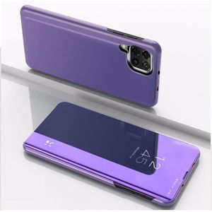 Voor Samsung Galaxy A22 4G Geplated Spiegel Horizontale Flip Leren Case met Houder (Purple Blue)