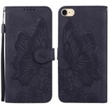 Retro huid gevoel vlinders relif horizontale flip lederen geval met houder & kaart slots & portemonnee voor iPhone SE 2020 / 8 / 7 (zwart)