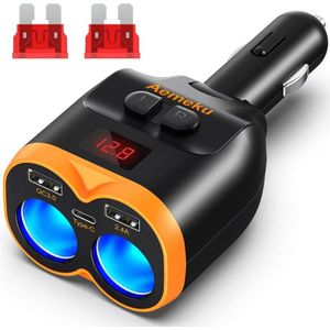 Aemeku 116F 2 in 1 Sigarettenaansteker Dual USB QC3.0 PD Snellader (Oranje)