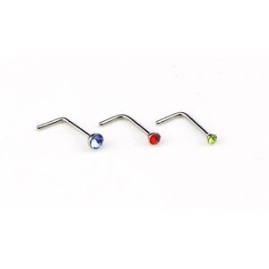 60 stuks kleur gemengde Diamond vorm RVS neus Stud ringen L vormige Piercing sieraden  Pin lengte: 7mm  diameter van de pin: 0.6mm (kleur)