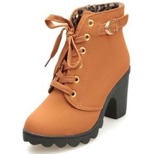 Fashion Square Hoge Hakken Solid Color Sneakers Vrouwen Sneeuwlaarzen  Schoenmaat:36(Geel)