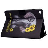 Elektrisch geperste TPU gekleurde tekening horizontale flip lederen behuizing met houder & pen sleuf voor iPad 5 / 6 / 8 / 9 (bloem olifant)