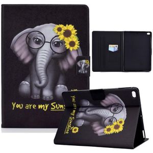 Elektrisch geperste TPU gekleurde tekening horizontale flip lederen behuizing met houder & pen sleuf voor iPad 5 / 6 / 8 / 9 (bloem olifant)