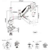 Gibbon Mounts Desktop Lifting Roterende Computer Monitor Stand  Specificatie Tabel Clip White GM112C