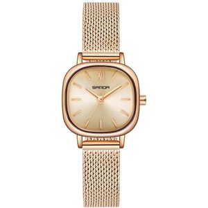 Sanda P1098 Simple Bar Scale Ovale wijzerplaat Quartz horloge voor vrouwen (Mesh Riem Rose Gold)