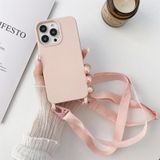 Elastic Silicone Protective Case with Wide Neck Lanyard For iPhone 12 mini(Pink)