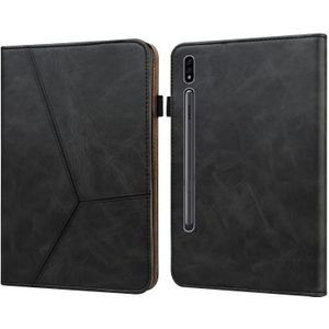 Voor Samsung Galaxy Tab S7 T870 / T875 / T876B Solid Color Relif Gestreepte Lederen Tablet Case (Zwart)