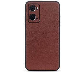 For OPPO A76 Accurate Hole Lambskin Texture Genuine Leather Phone Case(Brown)