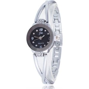 2 PC's staal Belt Diamond spiegel digitale schaal Quartz horloge armband horloge voor vrouwen (witte schelp zwart oppervlak)
