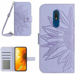 Voor Nokia C3 Skin Feel Sun Flower Pattern Flip Leather Phone Case met Lanyard (Paars)
