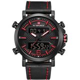 NAVIFORCE 9135 Sport horloge lederen waterdichte Quartz horloges datum LED analoge klok voor mannen