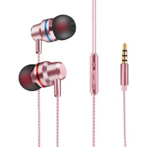 2 stks TS8 3.5mm in-ear metalen bedrade controle telefoon oortelefoon (rose goud)