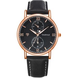 Yazole 355 twee-ogen lichtgevende bedrijfsmensen Quartz horloge (zwarte lade zwarte riem)