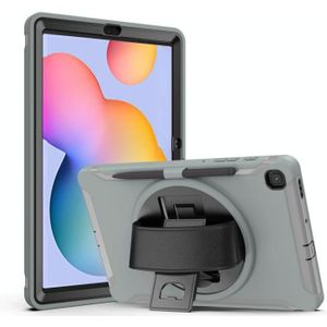 Voor Samsung Galaxy Tab S6 Lite 360 graden rotatie PC+TPU Beschermhoes met Holder & Hand Strap & Pen Slot(Grijs)