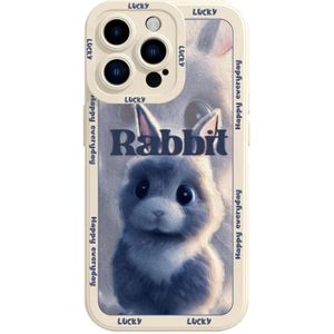 Voor iPhone X / XS vloeibaar siliconen olieverfschilderij konijn telefoonhoesje (beige grijs)