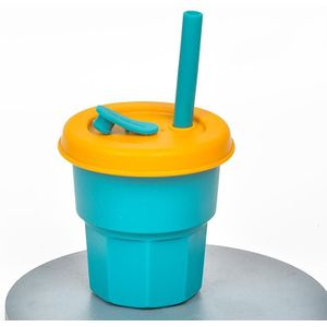 Kinderen Siliconen Stro Cups Drop En Hoge Temperatuur Resistente Water Cups Olijf Groene Cup + Kurkuma Cover (400ml)