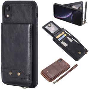 Voor iPhone XR Vertical Flip Shockproof Leather Protective Case met Short Rope  Support Card Slots & Bracket & Photo Holder & Wallet Function(Black)