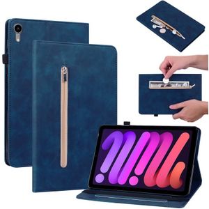 Huidgevoel Solid Color Zipper Smart lederen tablethoes voor iPad Mini 6