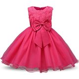 Rose rood meisjes mouwloos Rose Flower patroon Bow-knoop Lace Dress Toon jurk  Kid grootte: 90cm