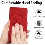 Voor Xiaomi Redmi A1 HT03 Skin Feel Butterfly Relif Flip Leather Phone Case (Rood)