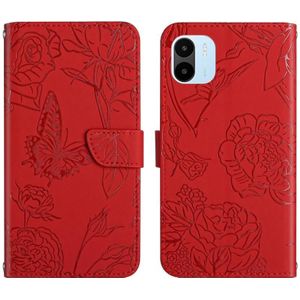 Voor Xiaomi Redmi A1 HT03 Skin Feel Butterfly Relif Flip Leather Phone Case (Rood)