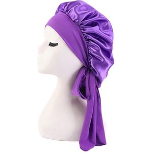 3 PCS TJM-301-1 Faux Silk Verstelbare Stretch Wide-Brimmed Night Hat Satin Ribbon Round Hat Shower Cap Hair Care Hat  Maat: Free Size (Purple)