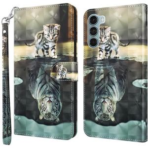 Voor Motorola Moto G200 5G / Edge S30 3D schilderpatroon Flip Leather Phone Case (Cat Tiger)