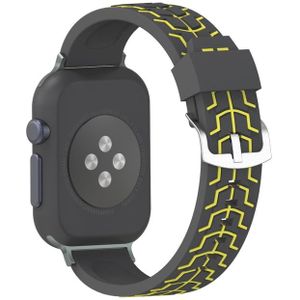 Voor Apple Watch serie 3 & 2 & 1 38mm Fashion Fishbone patroon siliconen armbanden (zwart + geel)