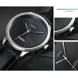 Yazole 503 Simple Line Pattern Dial Men Quartz Watch (Silver Shell Black Lade Black Belt)