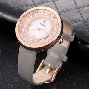 CAGARNY waterbestendig Fashion 6878 vrouwen Quartz Wrist Watch with leder Band(Grey+Gold)
