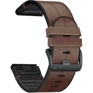 Voor Garmin Fenix 6X Silicone + Leather Quick Release Replacement Strap Watchband (Koffie)