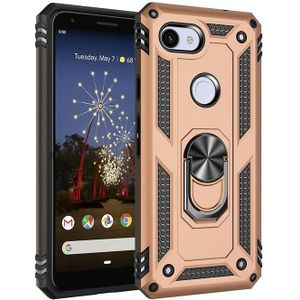 Voor Google Pixel 3a Schokbestendige TPU + pc-beschermhoes met 360 graden roterende houder(Goud)