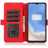 Voor OnePlus 7T Retro Magnetic Closing Clasp Horizontale Flip Lederen case met Houder & Card Slots & Photo Frame & Wallet(Red)