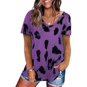 Leopard Texture Print Losse T-shirt met korte mouwen voor dames (kleur: paars maat: L)