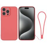 Voor iPhone 15 Pro siliconen telefoonhoesje met polsband (oranje rood)