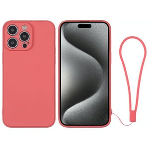 Voor iPhone 15 Pro siliconen telefoonhoesje met polsband (oranje rood)
