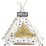 Cotton Canvas Pet Tent Cat en Dog Bed met kussen  specificatie: Kleine 40  40  50cm (Beige Star)