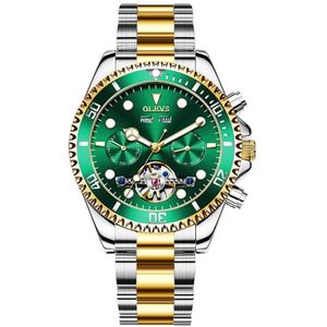 OLEVS 6605 heren multifunctioneel waterdicht mechanisch horloge (groen + goud)