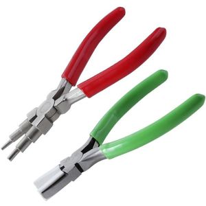 2 in 1 handgemaakte sieradentang nylon accessoires doe-het-zelfgereedschap draadwikkelklem  stijl: rood 6-delig + platte nip