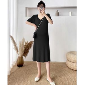 Gebreide ijszijde backless moederschap jurk (kleur: zwart Maat: XL)