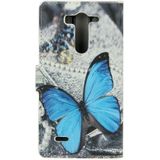 Blauwe vlinder patroon lederen hoesje met houder & opbergruimte voor pinpassen & portemonnee voor LG G3 Mini