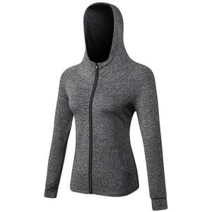 Herfst en Winter Rits Lange mouwen Hooded Sportjack voor Dames (Kleur: Hennep Grijs Maat: XL)