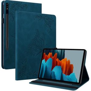 For Samsung Galaxy Tab S7 11 inch T870/SM-T875 Butterfly Flower Embossed Leather Tablet Case(Blue)