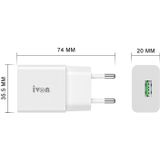 Ivon AD-35 2 in 1 18W QC3.0 USB-poort Travel Charger + 1m USB naar USB-C / Type-C Datatabel Set  EU-stekker