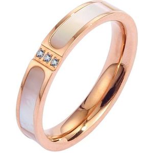 Three Diamonds Color Shell Diamond Ring Titanium Steel Gold-Plated Couple Ring  Size: 9 US Size(Rose Gold)
