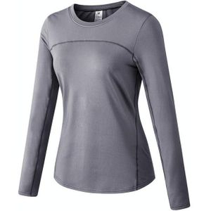 Herfst en winter plus fluwelen sneldrogend stretch yoga met lange mouwen shirt voor dames (kleur: grijs formaat: m)