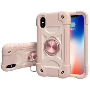 Schokbestendige siliconen + pc-beschermhoes met dual-ringhouder voor iPhone XS MAX (ROSE GOUD)