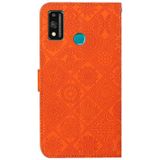 Voor Huawei Honor 9X Lite etnische stijl relif patroon horizontale flip lederen hoesje met houder & kaart slots & portemonnee & lanyard (oranje)