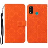 Voor Huawei Honor 9X Lite etnische stijl relif patroon horizontale flip lederen hoesje met houder & kaart slots & portemonnee & lanyard (oranje)